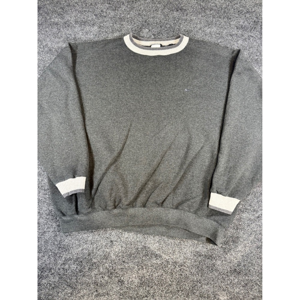 Vintage Nike Crewneck Sweatshirt XXL Made in USA Gray Small Swoosh Y2K Oversized